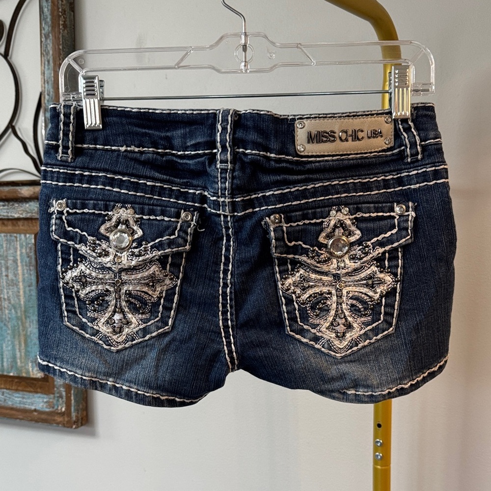 Miss Chic Dark Blue Embellished Denim Jean Shorts
